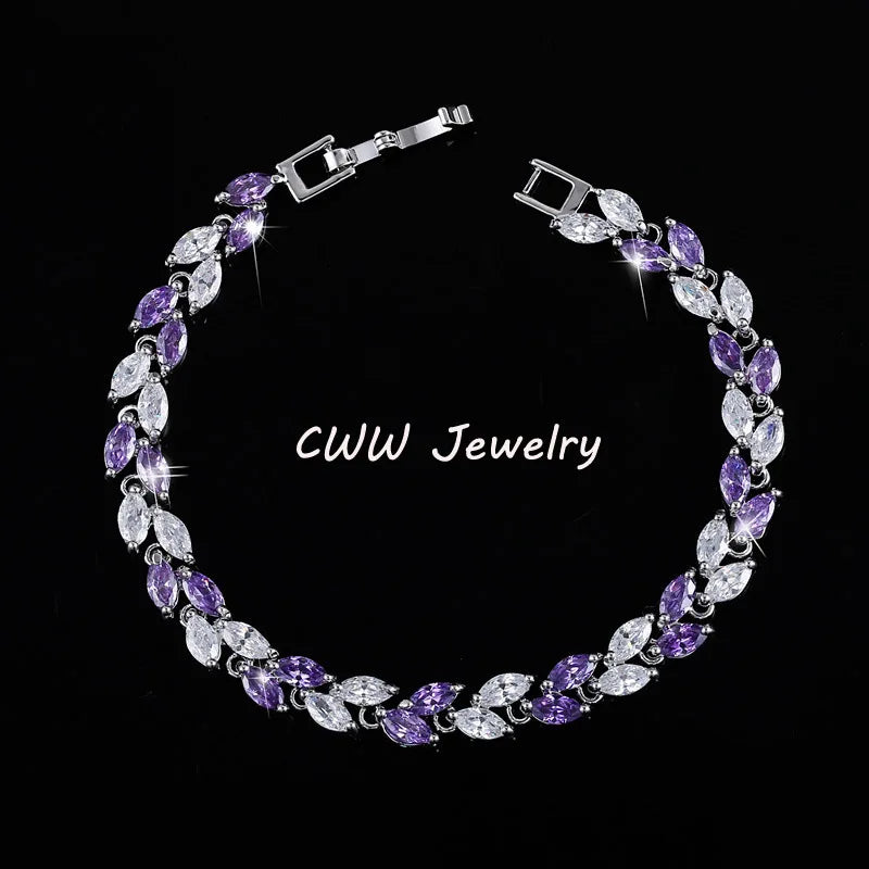 CWWZircons The New  Summer Design White Gold Color Austrian Royal Blue Crystal Bracelets for Women Fashion Jewelry CB133