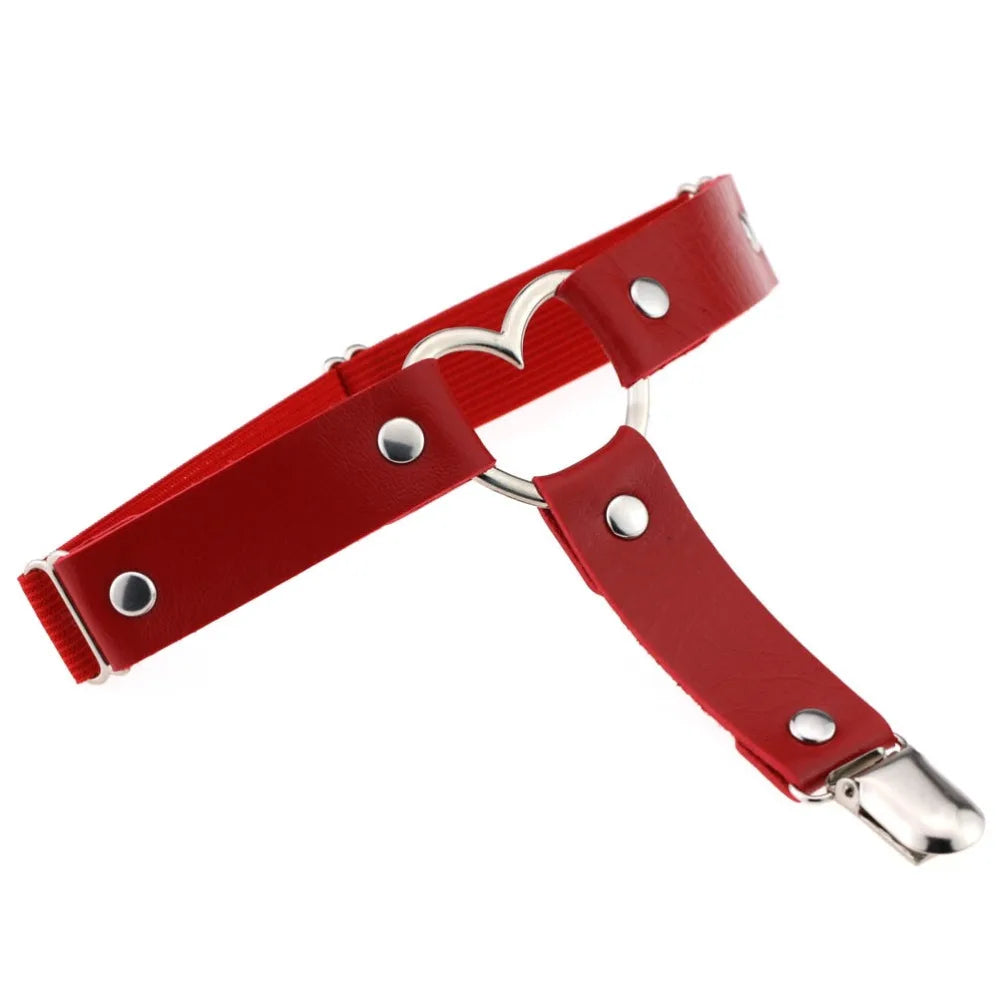 1 pcs Black Pu Leather Heart Leg Garter Belt Women Elastic Straps Emo Adjustable Thigh Harness Kawaii Punk Gothic Accessories