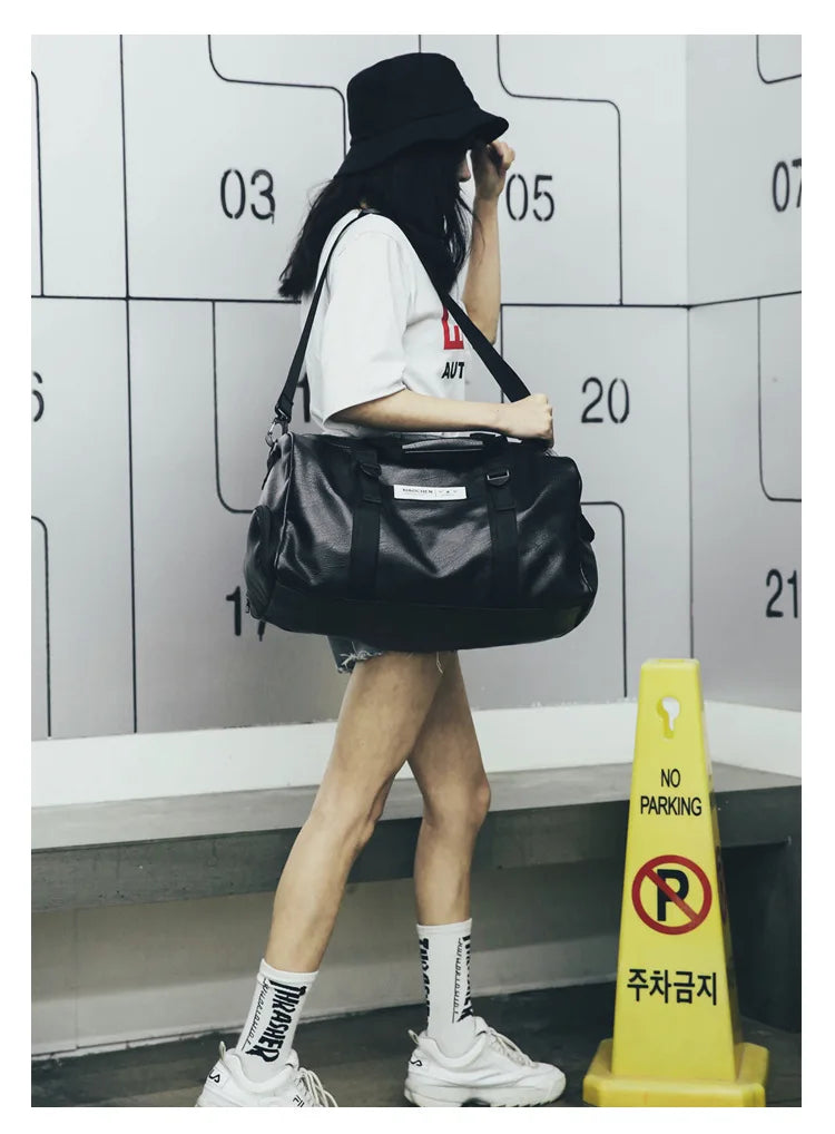 Sporttasche Leder Damen Fitness Schuhfach Herren Duffle Umhängetasche Wasserdicht Reise Training Große Sport Handtasche