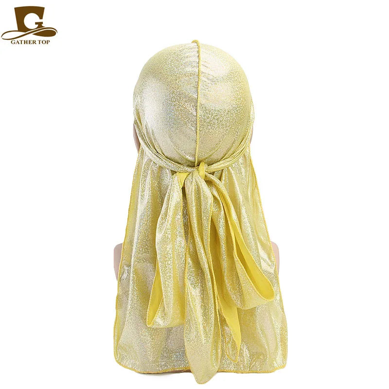 Durag mit langem Schwanz, seidiger Schal, muslimischer Doo Rag, Piratenhut, Durag, Chemo-Mütze, Totenkopfhut, Turban-Haarband, Bandanas, 18 Farben zur Auswahl