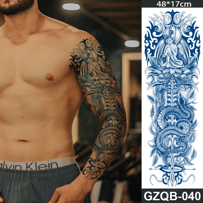Full Arm Sleeve Temporary Tattoos Juice Ink Lasting Semi Permanent Body Art Sexy Large Fake Tattoo for Men Women Adult Beauty