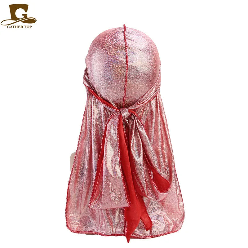 Durag mit langem Schwanz, seidiger Schal, muslimischer Doo Rag, Piratenhut, Durag, Chemo-Mütze, Totenkopfhut, Turban-Haarband, Bandanas, 18 Farben zur Auswahl