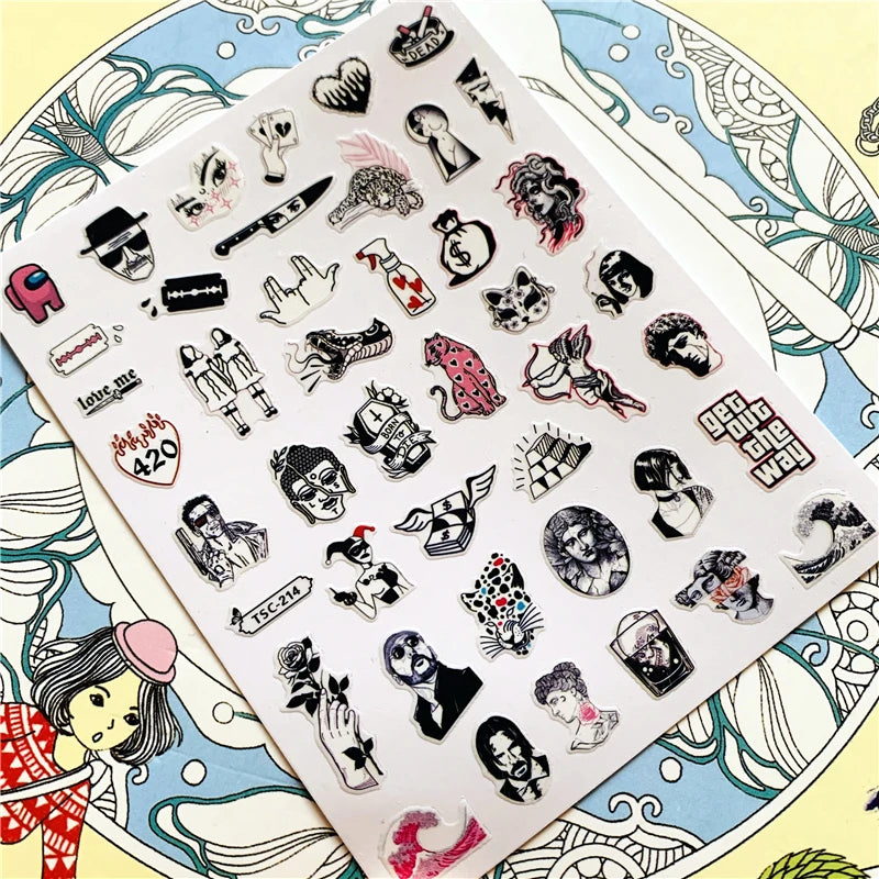 MG201011-38 WG661 Skull head snake sexy woman  3D Back glue Nail Art Stickers Decals Sliders Nail ornament decoration