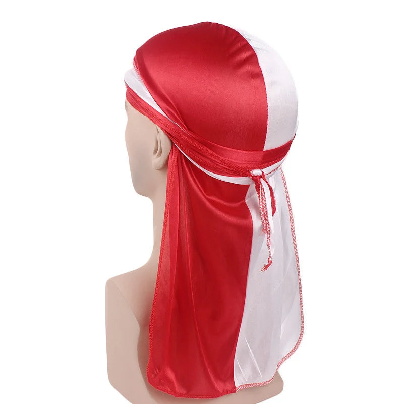 Durag mit langem Schwanz, seidiger Schal, muslimischer Doo Rag, Piratenhut, Durag, Chemo-Mütze, Totenkopfhut, Turban-Haarband, Bandanas, 18 Farben zur Auswahl
