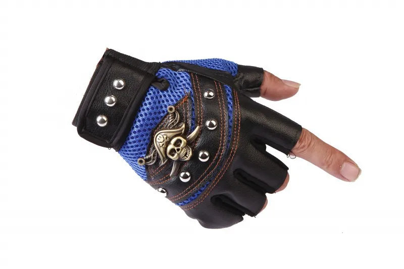 Fingerlose Handschuhe aus PU-Leder mit Totenkopf-Nieten für Herren und Damen, Mode, Hip-Hop, Punk-Handschuhe für Damen im Fitnessstudio, Halbfinger-Handschuhe für Herren