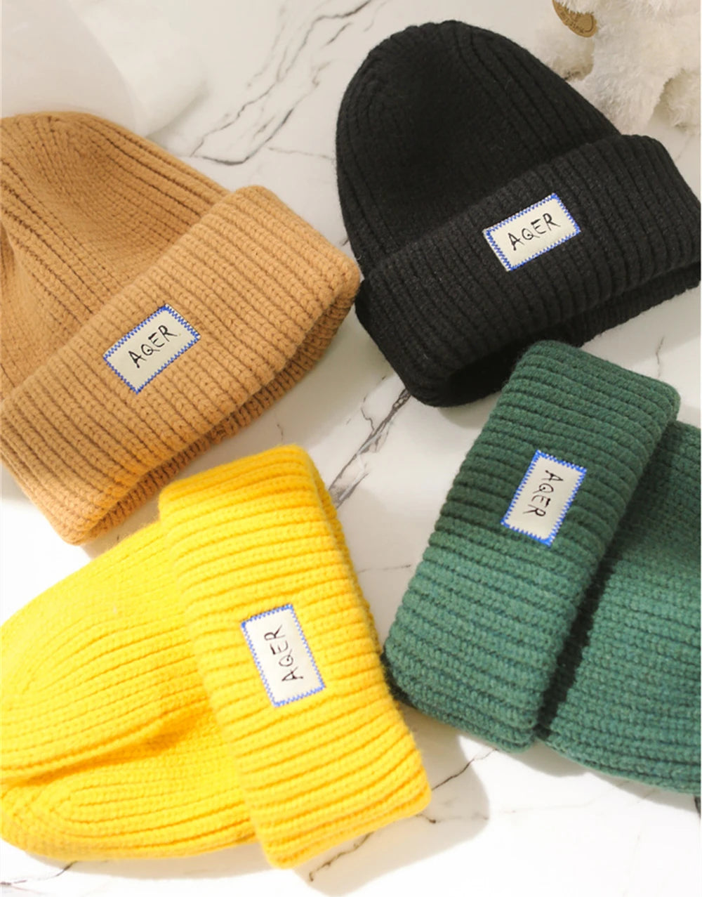 Lose Strickmütze mit großem Kopf, warme Wollmütze für Damen aus Satin, für den Außenbereich, Herbst und Winter, Show, kleine Gesichtskuppelmütze, Kleidungszubehör