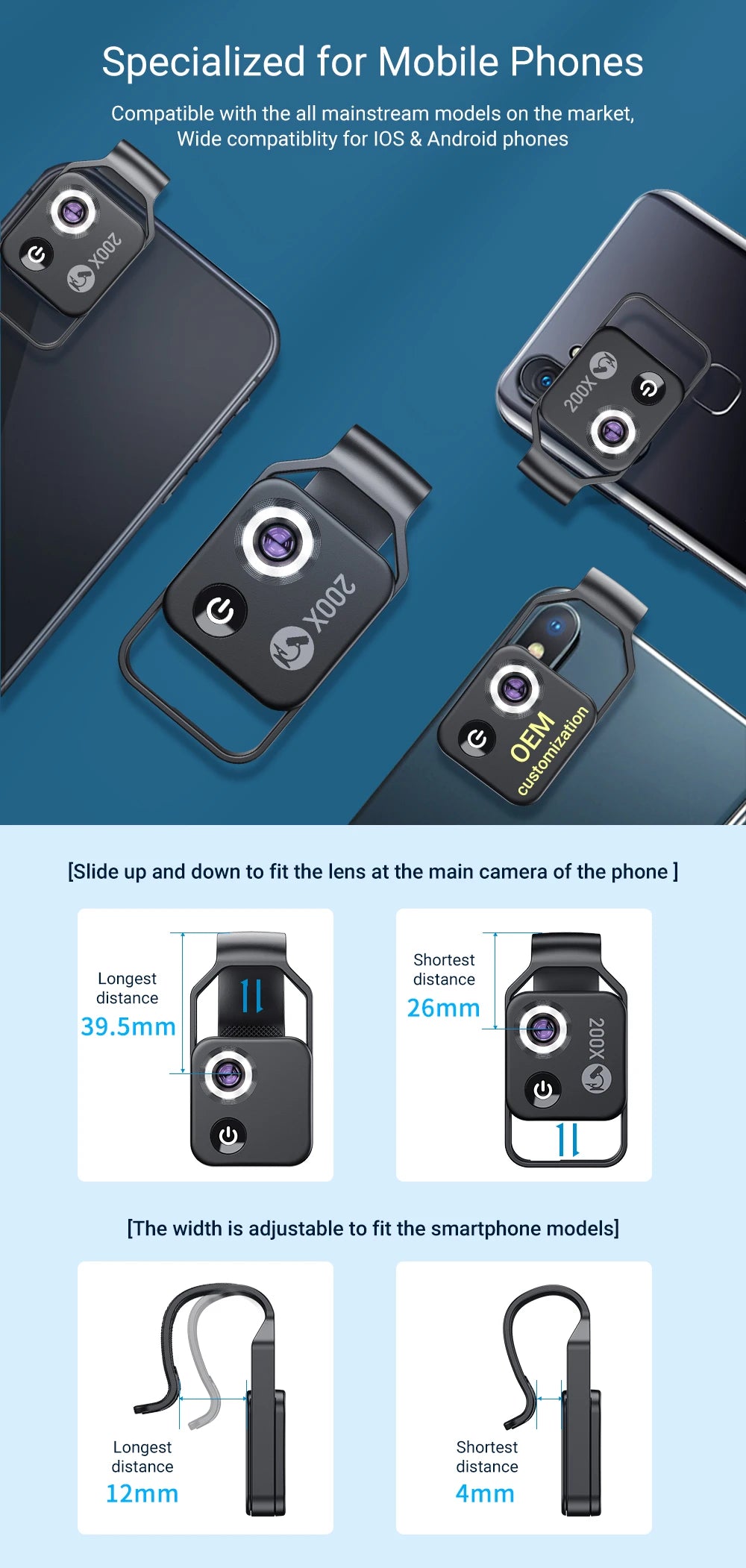 APEXEL 200X Microscope Lens for Mobile Phone Macro Lens with CPL Filter LED Light HD Camera Magnifying Lens Phone Accessories