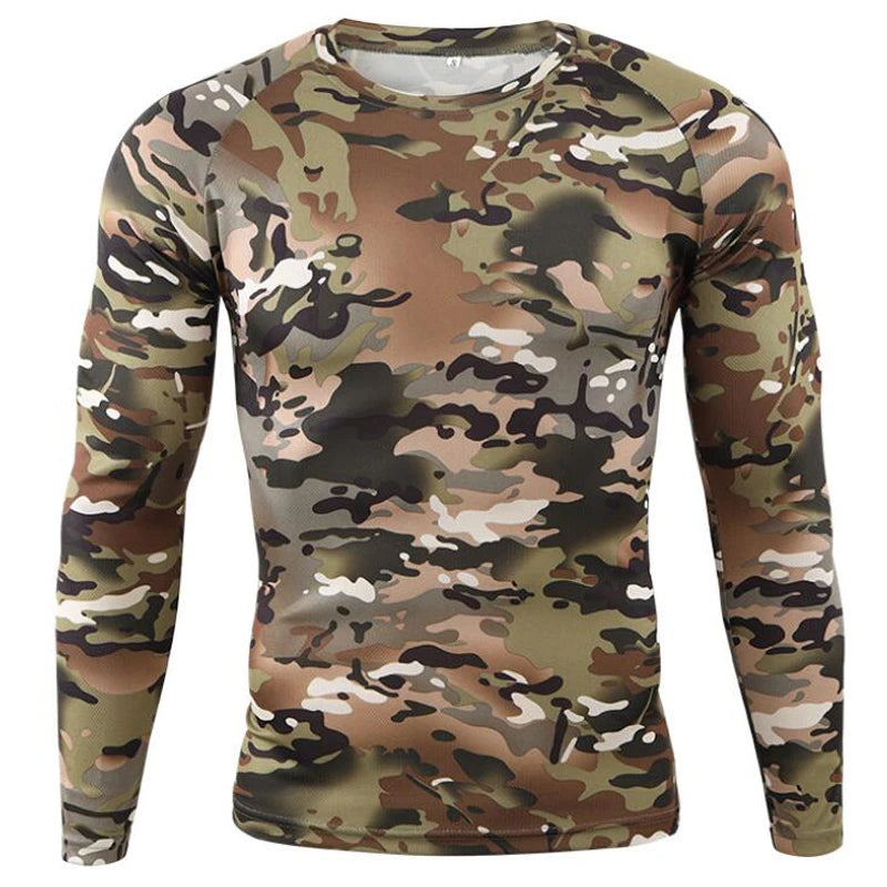 New Long Sleeve T shirts Men Outdoor Tactical Training Camouflage T-shirt Quick Dry Camo Tshirt Hunting Hiking Camping Tee Shirt