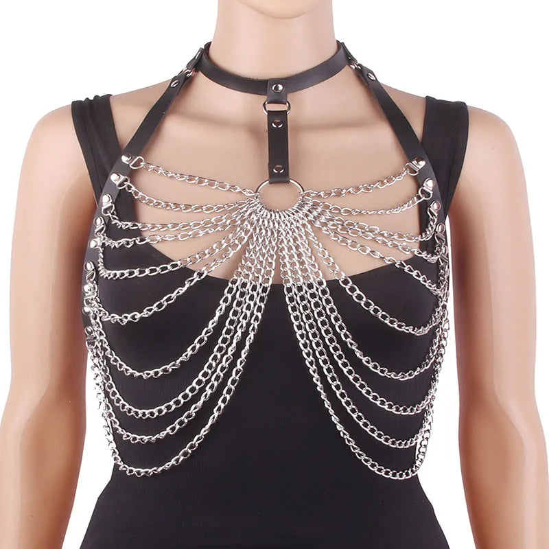 Sexy Body Harness Chain Bra Chest Waist Belt Witch Goth Leather Punk Metal For Women/Girl Erotic Accessories