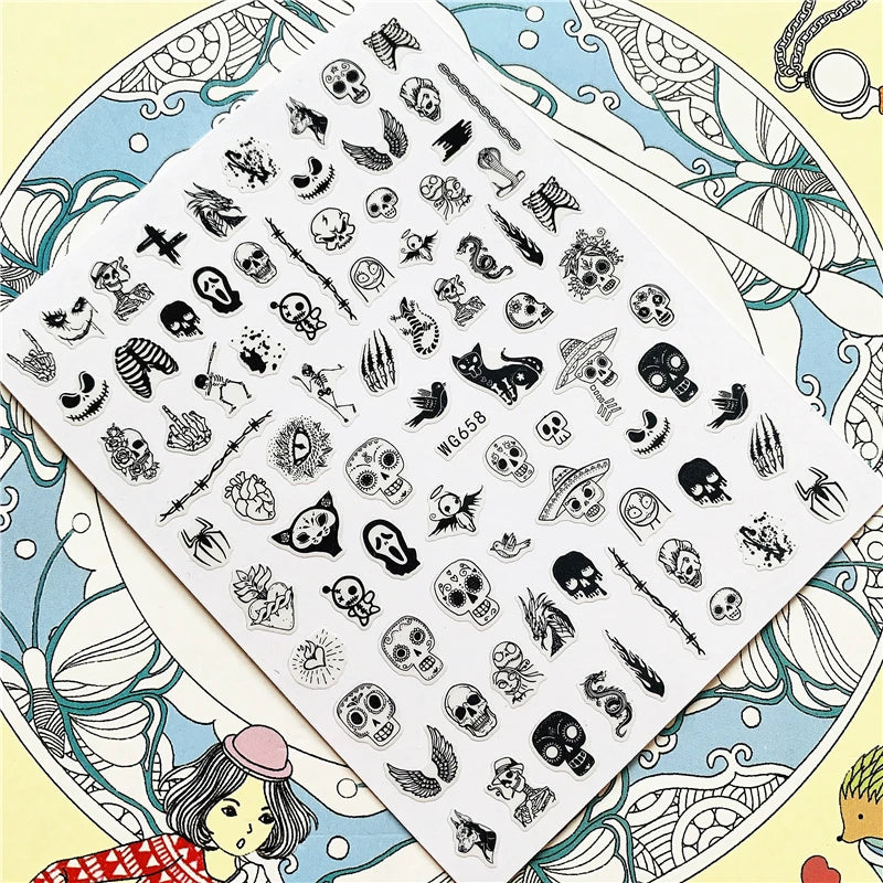 MG201011-38 WG661 Skull head snake sexy woman  3D Back glue Nail Art Stickers Decals Sliders Nail ornament decoration