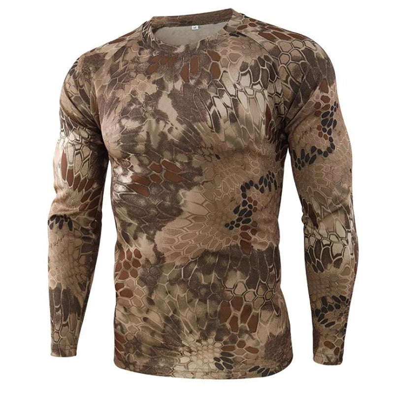 New Long Sleeve T shirts Men Outdoor Tactical Training Camouflage T-shirt Quick Dry Camo Tshirt Hunting Hiking Camping Tee Shirt