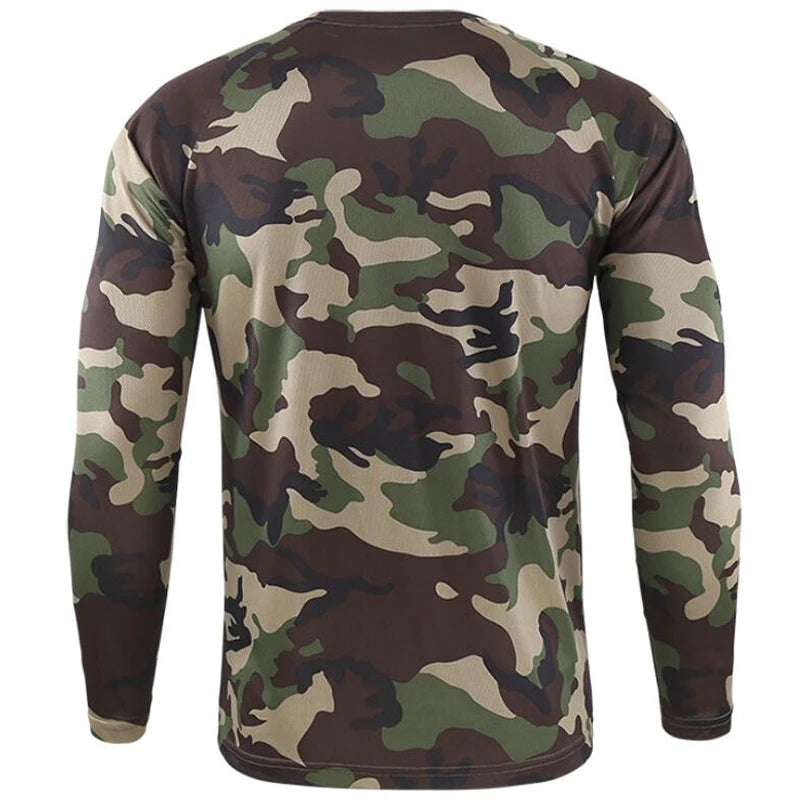 New Long Sleeve T shirts Men Outdoor Tactical Training Camouflage T-shirt Quick Dry Camo Tshirt Hunting Hiking Camping Tee Shirt