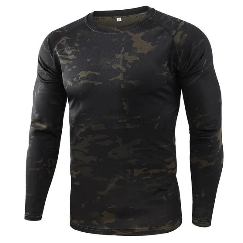 New Long Sleeve T shirts Men Outdoor Tactical Training Camouflage T-shirt Quick Dry Camo Tshirt Hunting Hiking Camping Tee Shirt