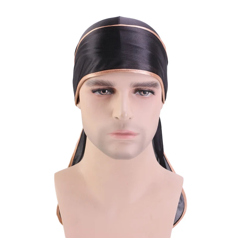 Durag mit langem Schwanz, seidiger Schal, muslimischer Doo Rag, Piratenhut, Durag, Chemo-Mütze, Totenkopfhut, Turban-Haarband, Bandanas, 18 Farben zur Auswahl