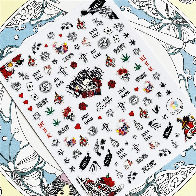 MG201011-38 WG661 Skull head snake sexy woman  3D Back glue Nail Art Stickers Decals Sliders Nail ornament decoration