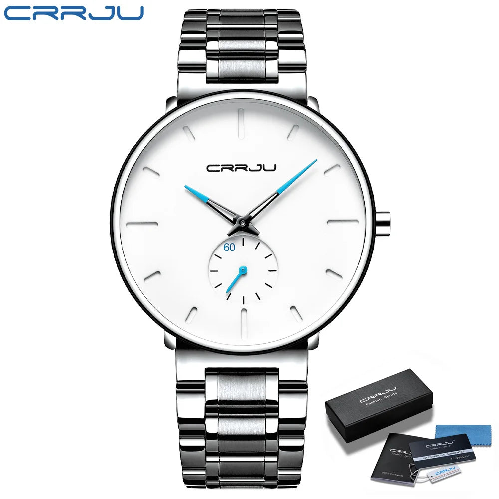 CRRJU Mens Watches Stainless Steel Men's Wrist Watch Casual Luxury Waterproof Sport Watch for Men Quartz Watch Relogio Masculino