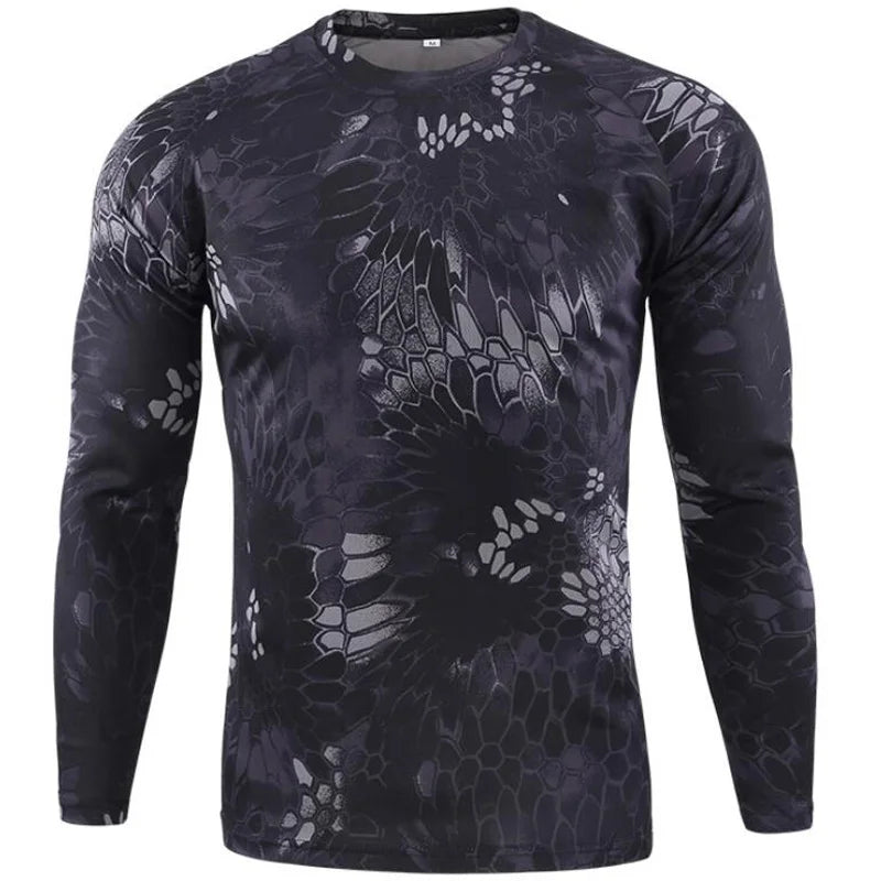 New Long Sleeve T shirts Men Outdoor Tactical Training Camouflage T-shirt Quick Dry Camo Tshirt Hunting Hiking Camping Tee Shirt