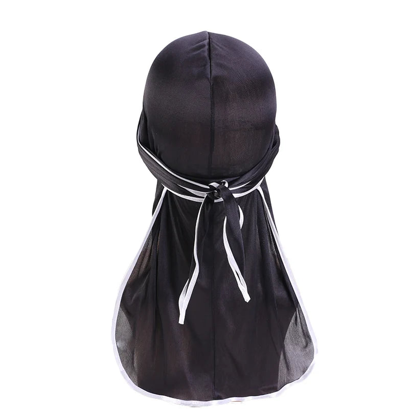 Durag mit langem Schwanz, seidiger Schal, muslimischer Doo Rag, Piratenhut, Durag, Chemo-Mütze, Totenkopfhut, Turban-Haarband, Bandanas, 18 Farben zur Auswahl