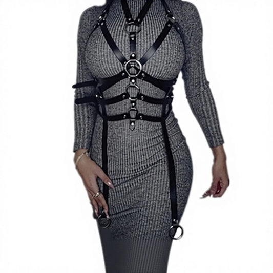 Women's Mesh Bondage Bodysuit with Waist-Cincher & Chest Restraint Lingerie Set for BDSM Role-Play