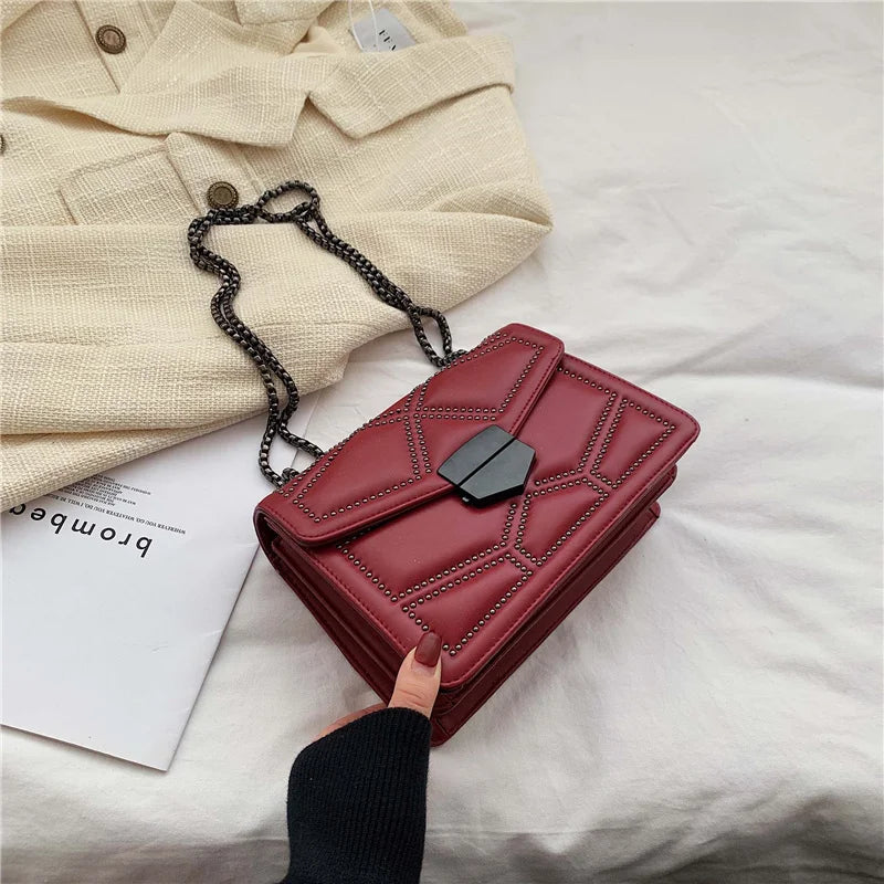 Rivet Chain Brand PU Leather Crossbody Bags For Women hit Simple Fashion Shoulder Bag Lady Luxury Small Handbags