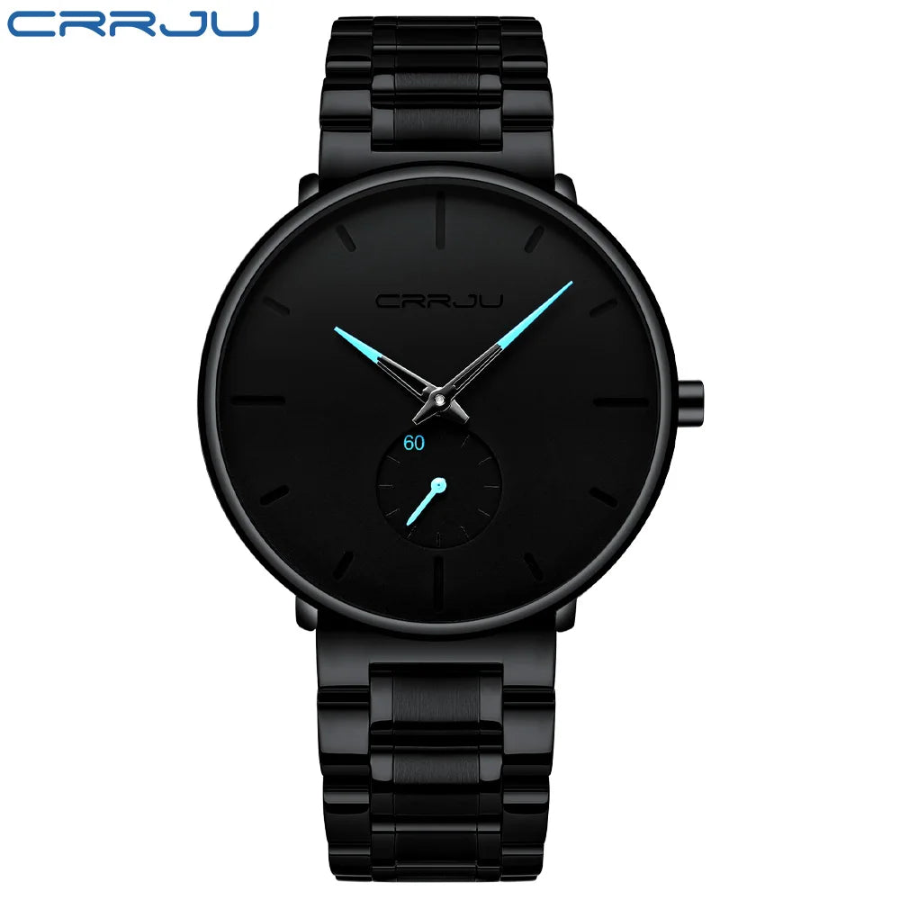 CRRJU Mens Watches Stainless Steel Men's Wrist Watch Casual Luxury Waterproof Sport Watch for Men Quartz Watch Relogio Masculino