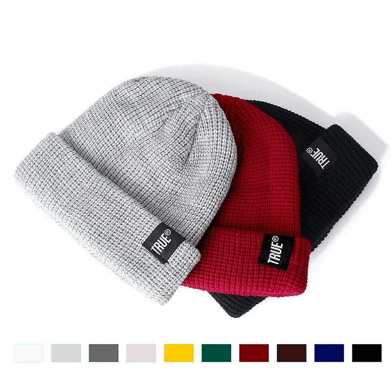 Hot Sale Daily Short Beanie Hat Unisex Sailor Style Winter Hat Men Women Ribbed Knitted Melon Cap True Letter Baggy Skull Hat