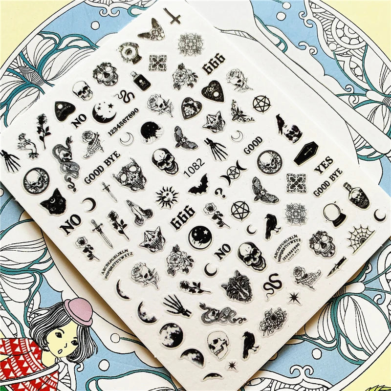 MG201011-38 WG661 Skull head snake sexy woman  3D Back glue Nail Art Stickers Decals Sliders Nail ornament decoration