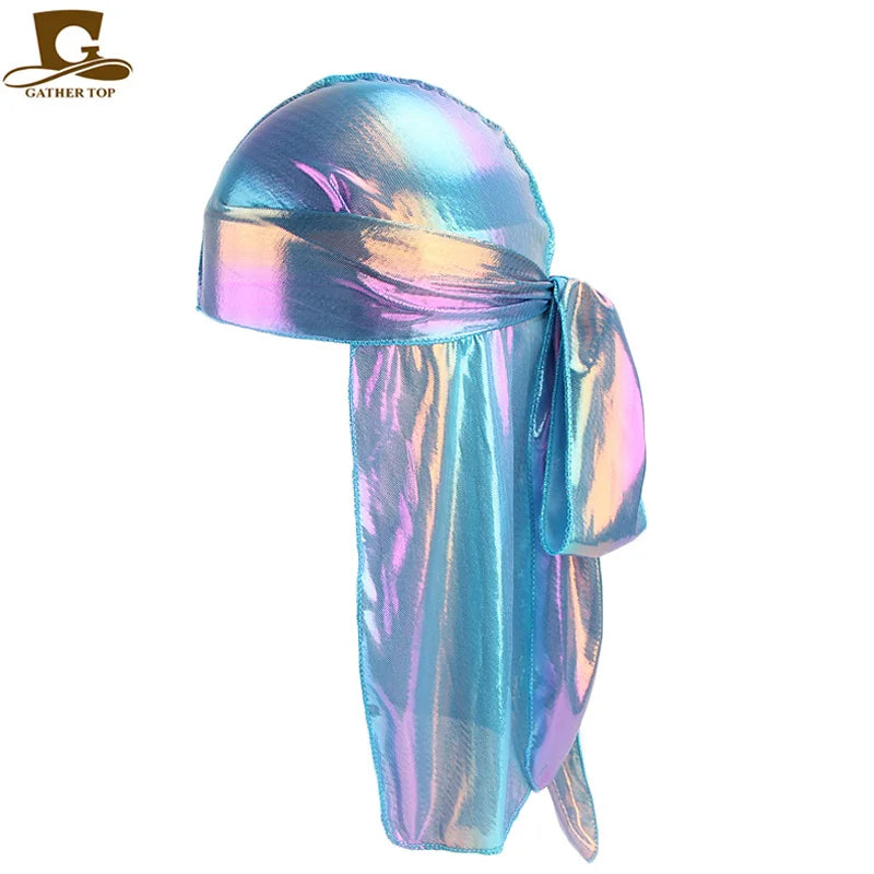 Durag mit langem Schwanz, seidiger Schal, muslimischer Doo Rag, Piratenhut, Durag, Chemo-Mütze, Totenkopfhut, Turban-Haarband, Bandanas, 18 Farben zur Auswahl