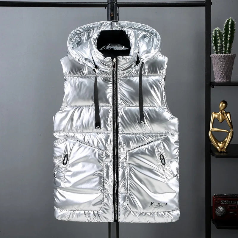 Women Winter Vests Hooded New Short Bright Color Vest Cotton Padded Jacket Sleeveless Female Winter Waistcoat Vest