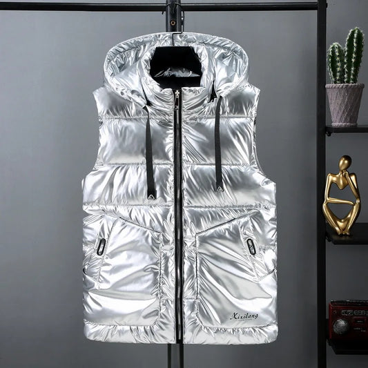 Women Winter Vests Hooded New Short Bright Color Vest Cotton Padded Jacket Sleeveless Female Winter Waistcoat Vest