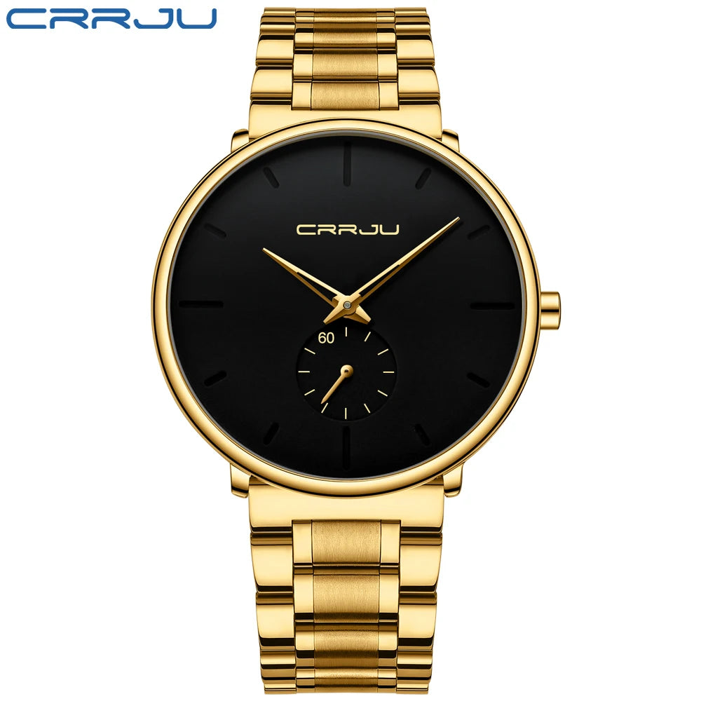 CRRJU Mens Watches Stainless Steel Men's Wrist Watch Casual Luxury Waterproof Sport Watch for Men Quartz Watch Relogio Masculino