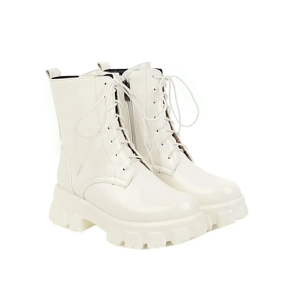 Women Boots Patent Leather Platform Shoes Brand Ankle Fashion High Heel Boots Women Autumn Winter Warm Platform Boots Black Red