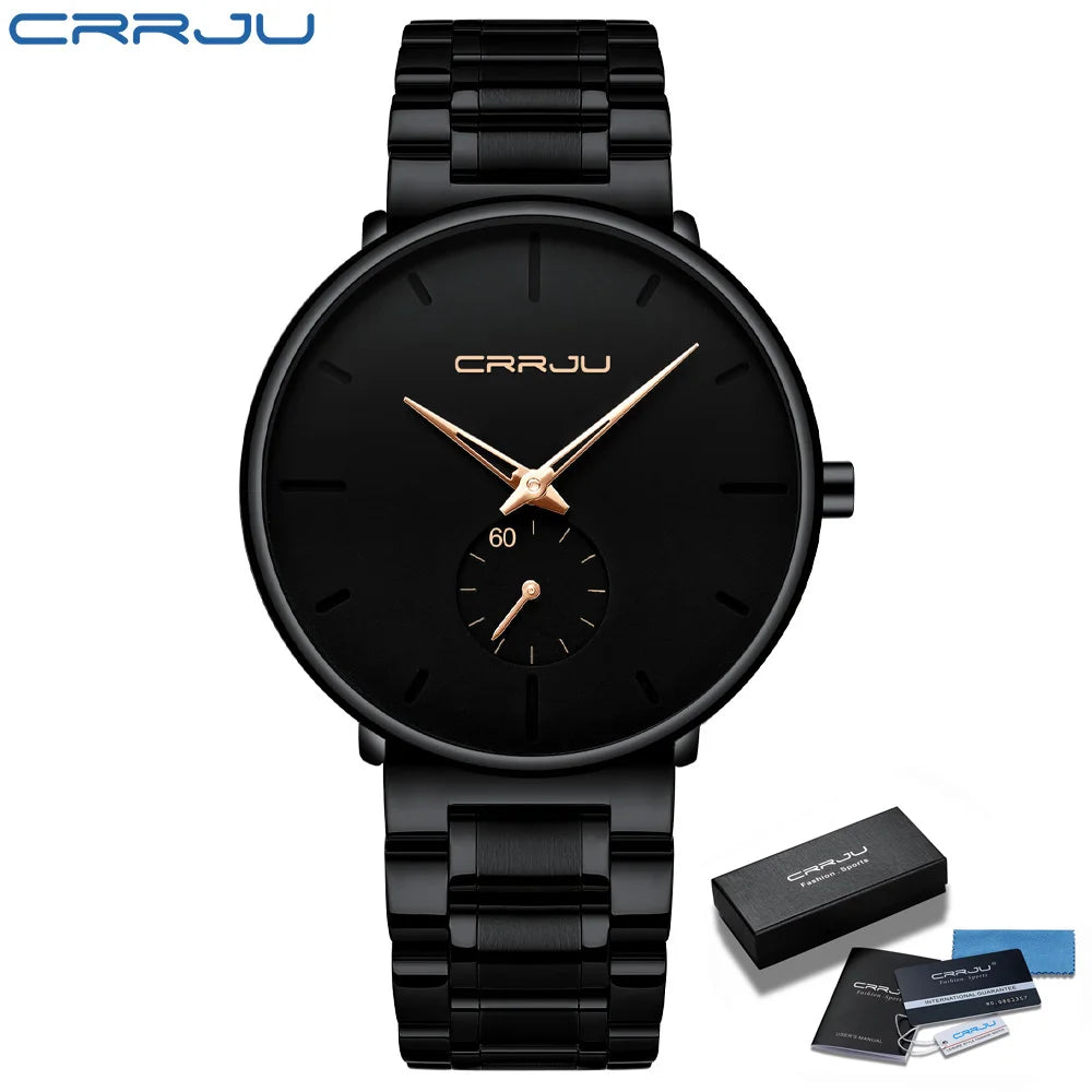 CRRJU Mens Watches Stainless Steel Men's Wrist Watch Casual Luxury Waterproof Sport Watch for Men Quartz Watch Relogio Masculino