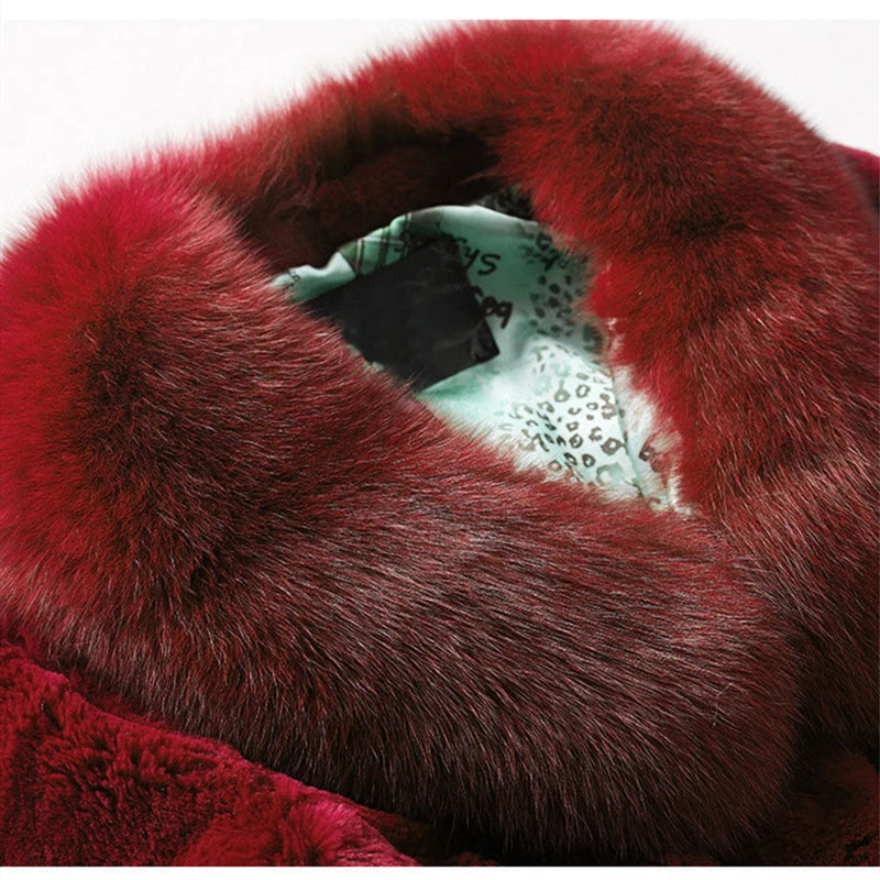 Faux Fur Women Fox Fur Collar Winter Coat Faux Rabbit Hair Short Slim Red Warm Jackets Plus Size Fake Fur Thick Ladies Outwear
