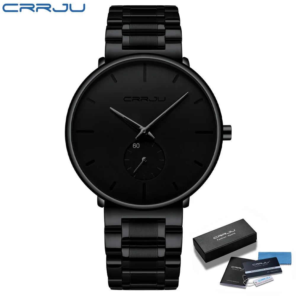 CRRJU Mens Watches Stainless Steel Men's Wrist Watch Casual Luxury Waterproof Sport Watch for Men Quartz Watch Relogio Masculino