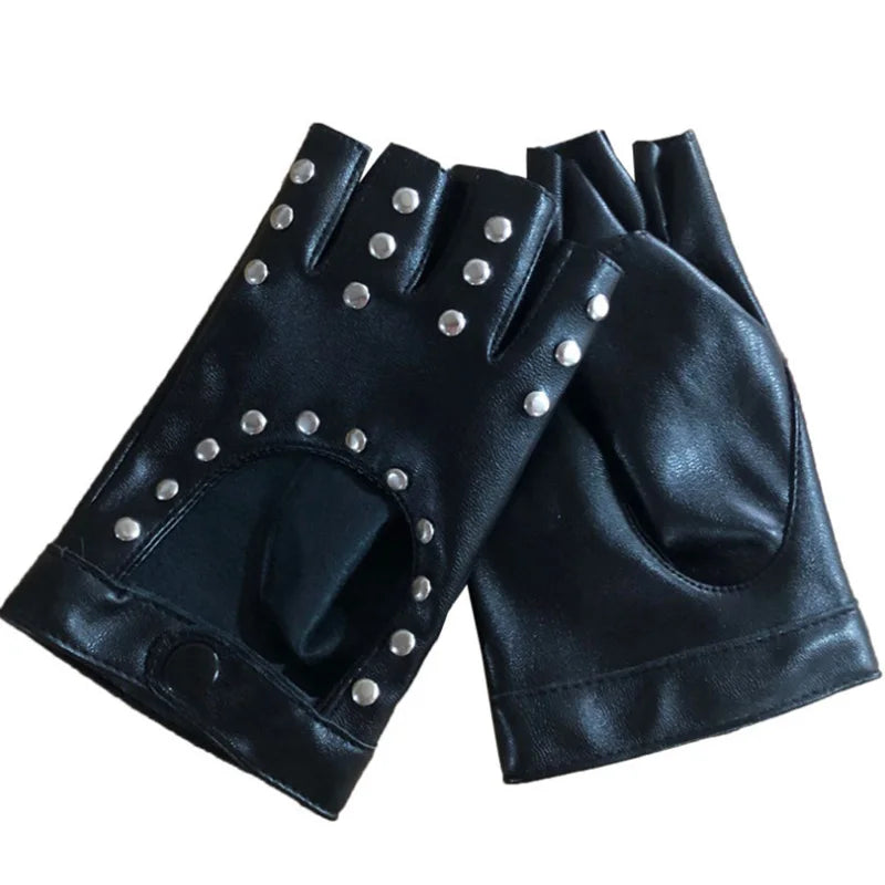 Unisex Nachtclub Sänger Leistung Handschuh Männer Frauen Halbfinger Niet Punk Party Leder Sport Hip Hop Street Dance Handschuh I102