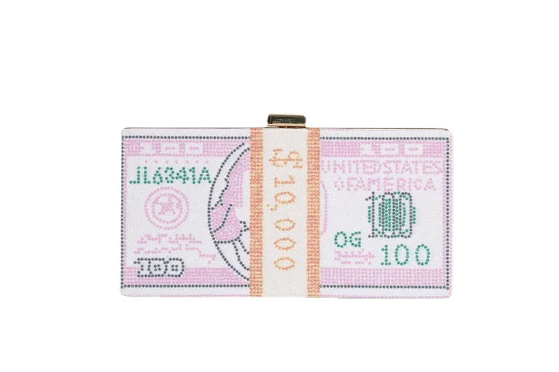 Luxury Money Clutch Rhinestone Purse 10000 Dollars Stack of Cash Evening Handbags Shoulder Wedding Dinner Bag 8 Color Wallet