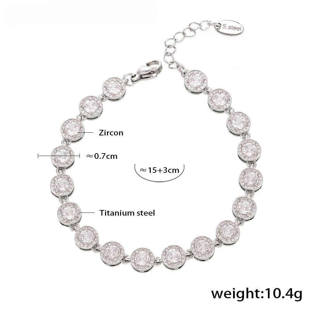 YF3961 Stainless Steel Waterproof Jewelry Set 18k PVD Gold Plated Colored Zircon Splicing Necklace Non Tarnish Bracelet