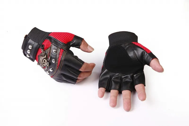 Fingerlose Handschuhe aus PU-Leder mit Totenkopf-Nieten für Herren und Damen, Mode, Hip-Hop, Punk-Handschuhe für Damen im Fitnessstudio, Halbfinger-Handschuhe für Herren