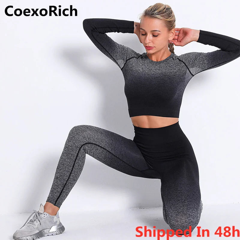 Sport Set Tracksuit Women Fitness Gym Clothing Seamless Yoga Suit Ombre Crop Top Running Tights Leggings Workout Sportswear
