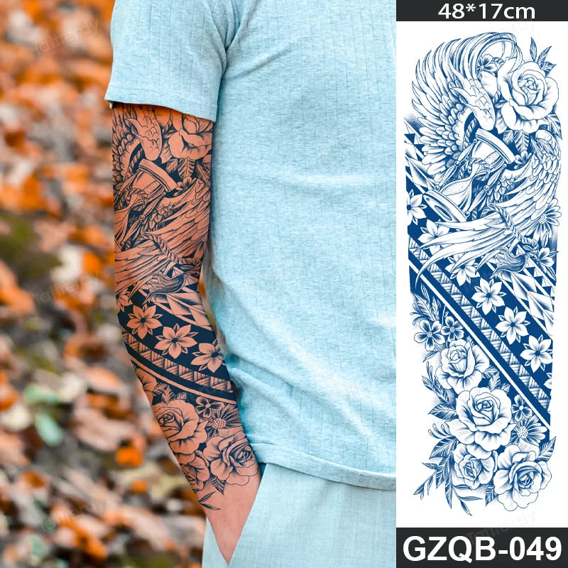 Full Arm Sleeve Temporary Tattoos Juice Ink Lasting Semi Permanent Body Art Sexy Large Fake Tattoo for Men Women Adult Beauty
