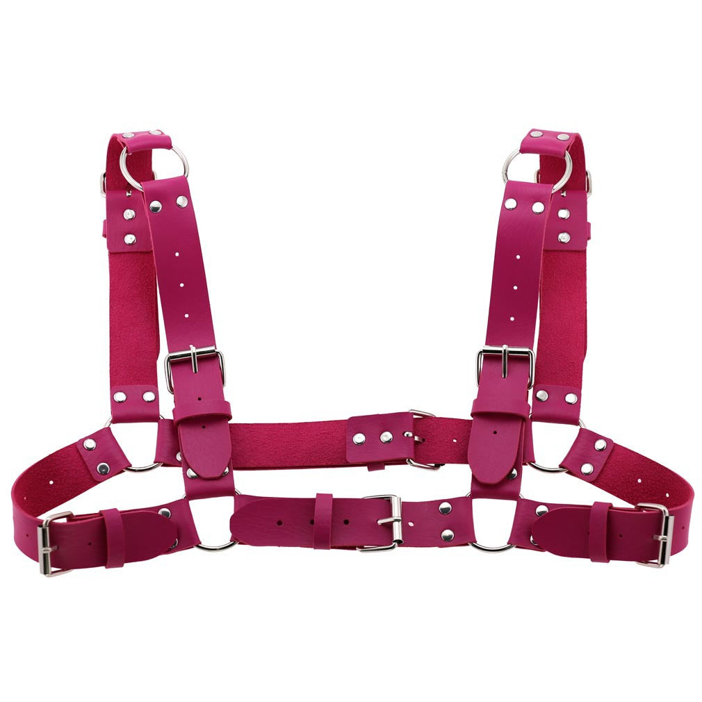 Women Men Sexy Punk Chest Harness Adjustable Caged Metal Body Chain PU Leather Choker Statement Necklace Party Clubwear