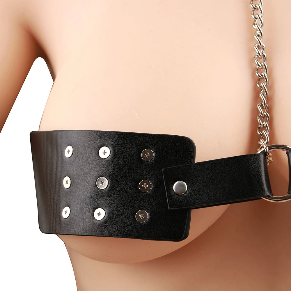 Leather Lingerie With Breast Nail Chest Massage Women's BDSM Toy Neck Bondage