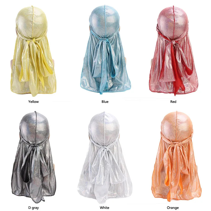 Durag mit langem Schwanz, seidiger Schal, muslimischer Doo Rag, Piratenhut, Durag, Chemo-Mütze, Totenkopfhut, Turban-Haarband, Bandanas, 18 Farben zur Auswahl