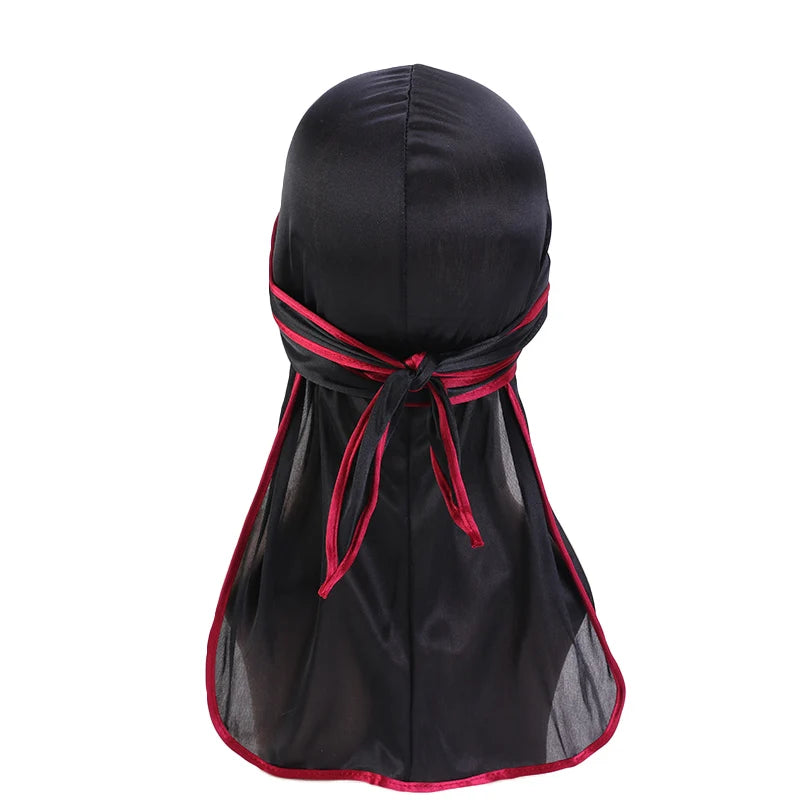 Durag mit langem Schwanz, seidiger Schal, muslimischer Doo Rag, Piratenhut, Durag, Chemo-Mütze, Totenkopfhut, Turban-Haarband, Bandanas, 18 Farben zur Auswahl