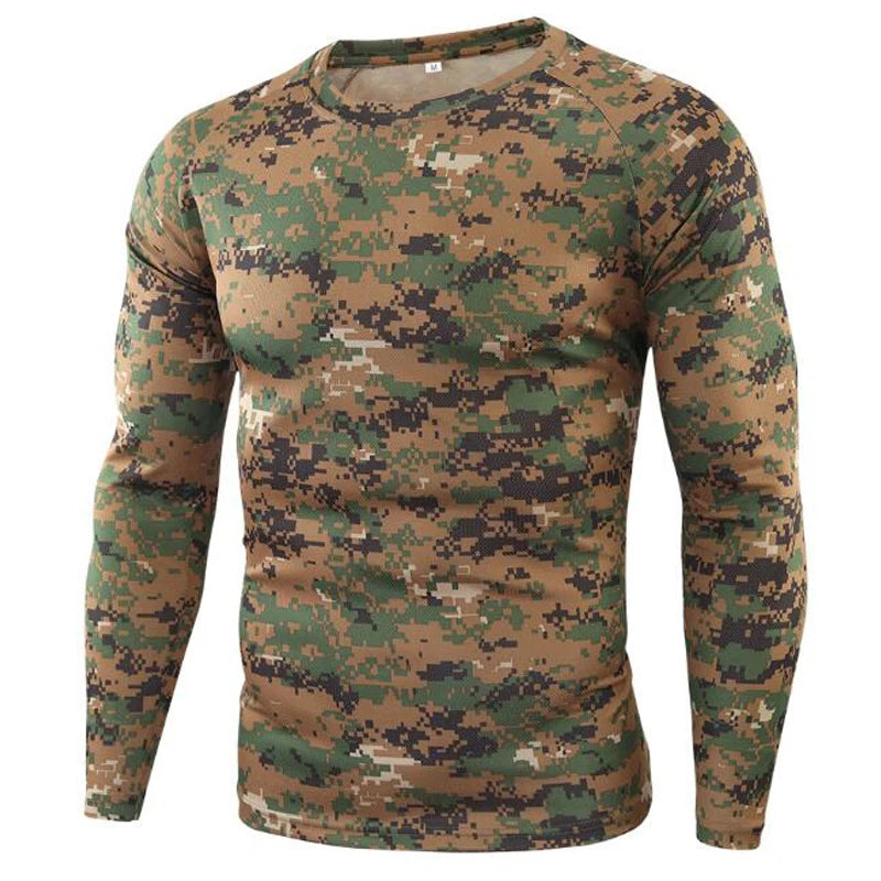 New Long Sleeve T shirts Men Outdoor Tactical Training Camouflage T-shirt Quick Dry Camo Tshirt Hunting Hiking Camping Tee Shirt