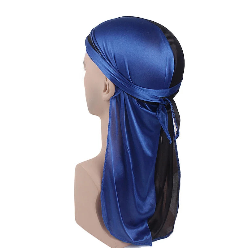 Durag mit langem Schwanz, seidiger Schal, muslimischer Doo Rag, Piratenhut, Durag, Chemo-Mütze, Totenkopfhut, Turban-Haarband, Bandanas, 18 Farben zur Auswahl