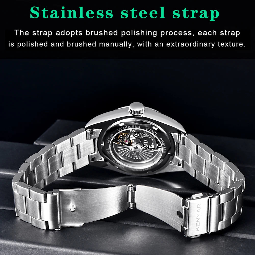 BENYAR Neue Taucheruhr für Männer 10Bar wasserdichte Herren Mechanische Armbanduhren Luxus Edelstahl Automatikuhren