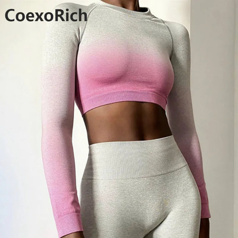 Sport Set Tracksuit Women Fitness Gym Clothing Seamless Yoga Suit Ombre Crop Top Running Tights Leggings Workout Sportswear