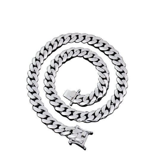 Heavy Metal Style 925 Sterling Silver Hiphop Jewelry Rhodium Plated 18mm Plain Cuban Link Chain Necklace for Rapper